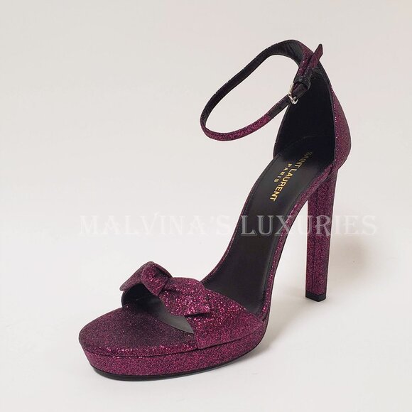 SAINT LAURENT SHOES HALL GLITTERED PLATFORM SANDALS sz IT 40 US 9.5 - Picture 9 of 15